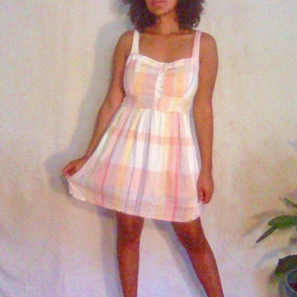 Pastel Plaid Cotton Sleeveless Sweetheart Neckline